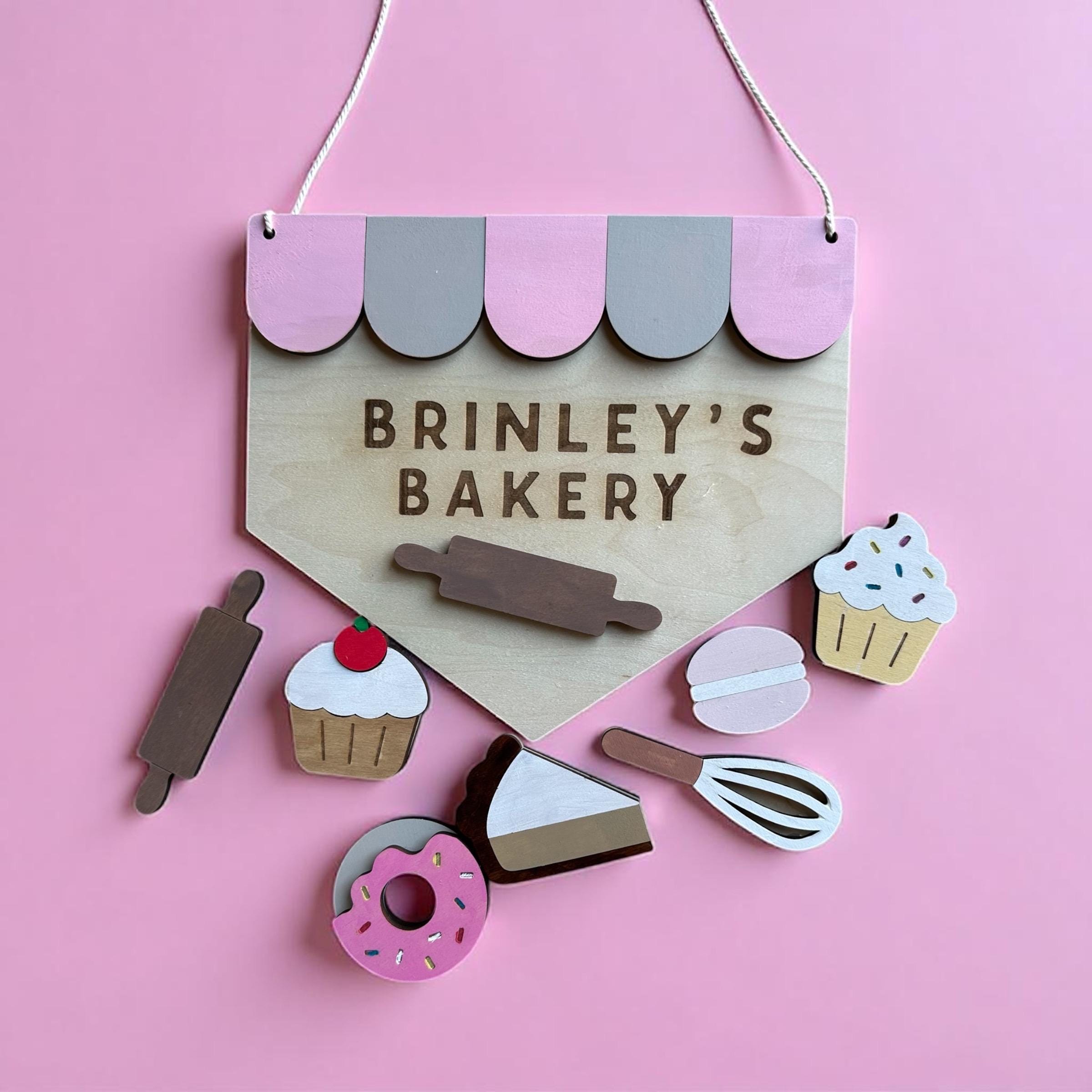 Personalized Kids Bakery Play Set: Hand Painted Maple Plywood Pretend Play