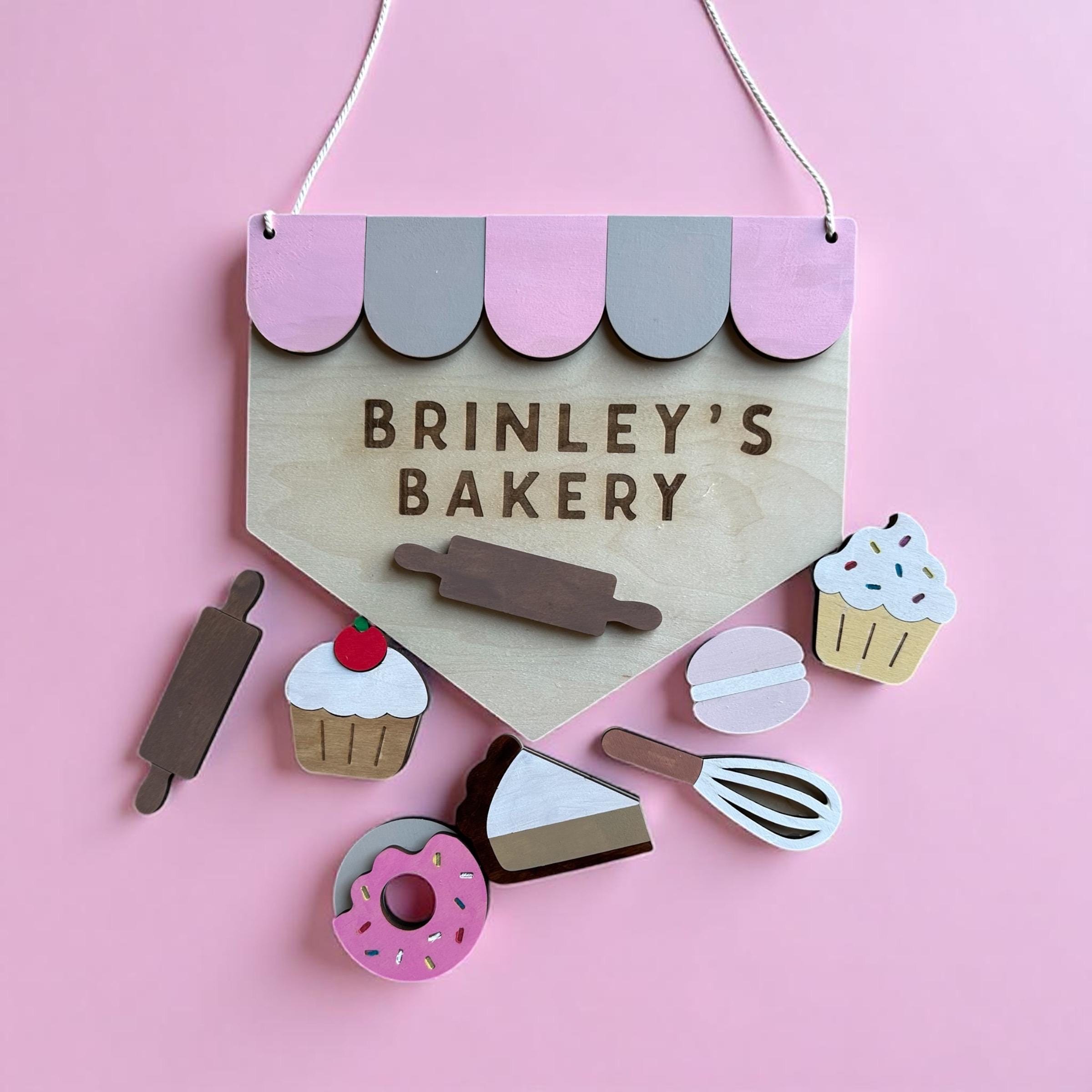 Personalized Kids Bakery Play Set: Hand Painted Maple Plywood Pretend Play - Image 6