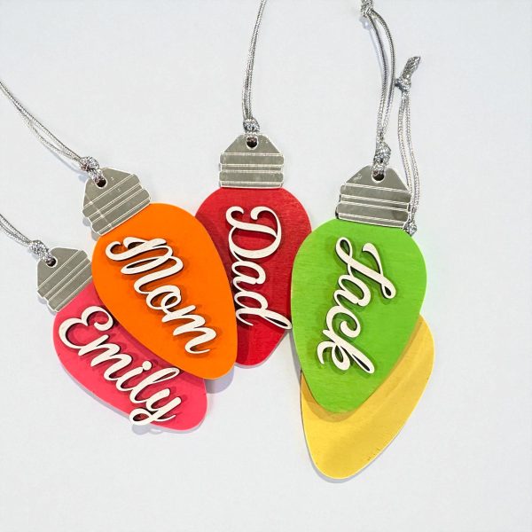 Personalized Christmas Light Bulb Ornament, Hand Painted Family Name Decor