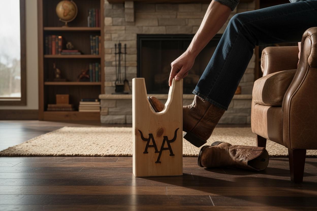Personalized Wood Boot Jack, Custom Engraved Ranch Decor - Image 2