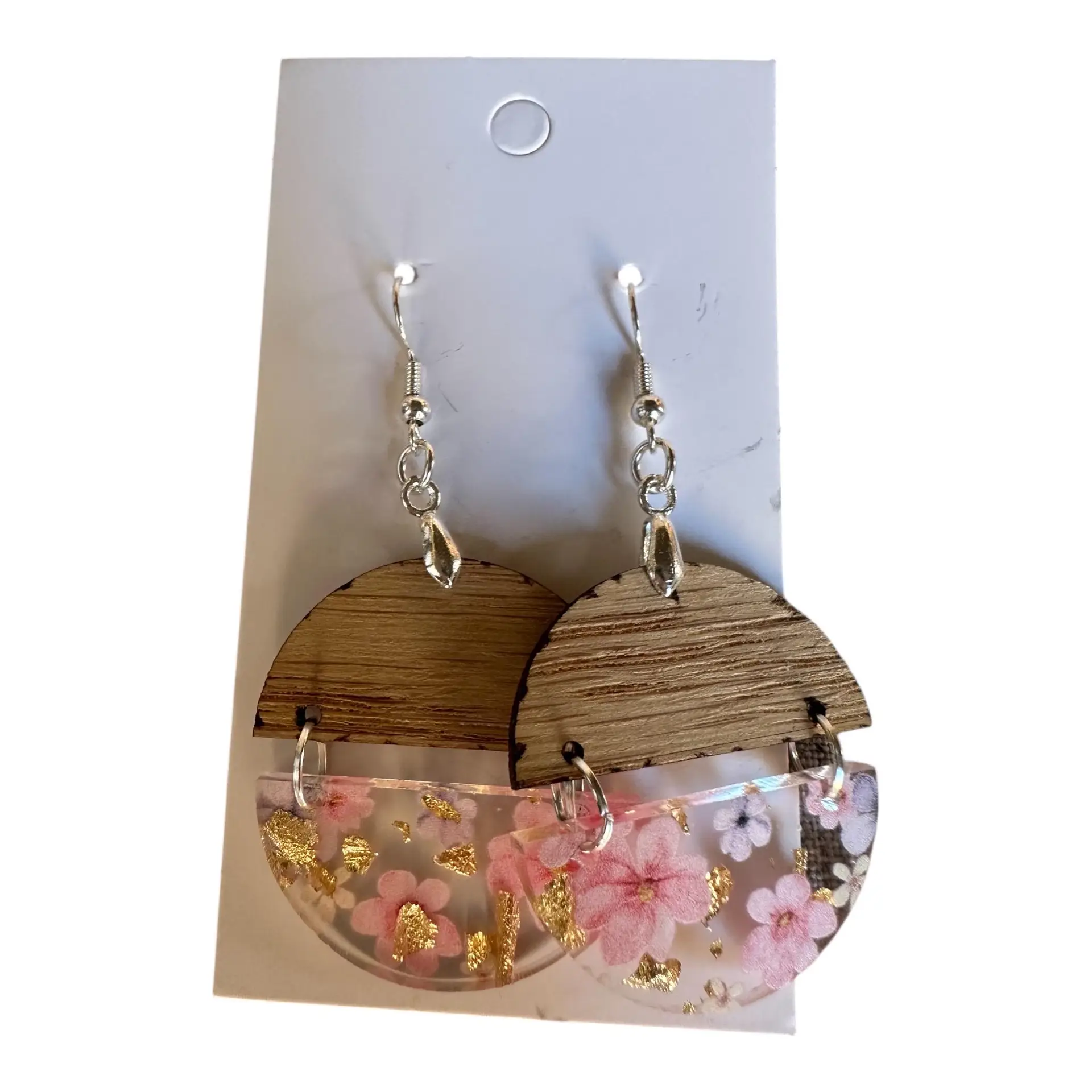 Handcrafted Wood & Floral Acrylic Earrings | Boho Dangle Earrings | Lightweight Statement Jewelry | Gift for Her - Image 4