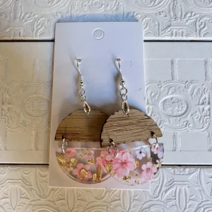 Handcrafted Wood & Floral Acrylic Earrings | Boho Dangle Earrings | Lightweight Statement Jewelry | Gift for Her