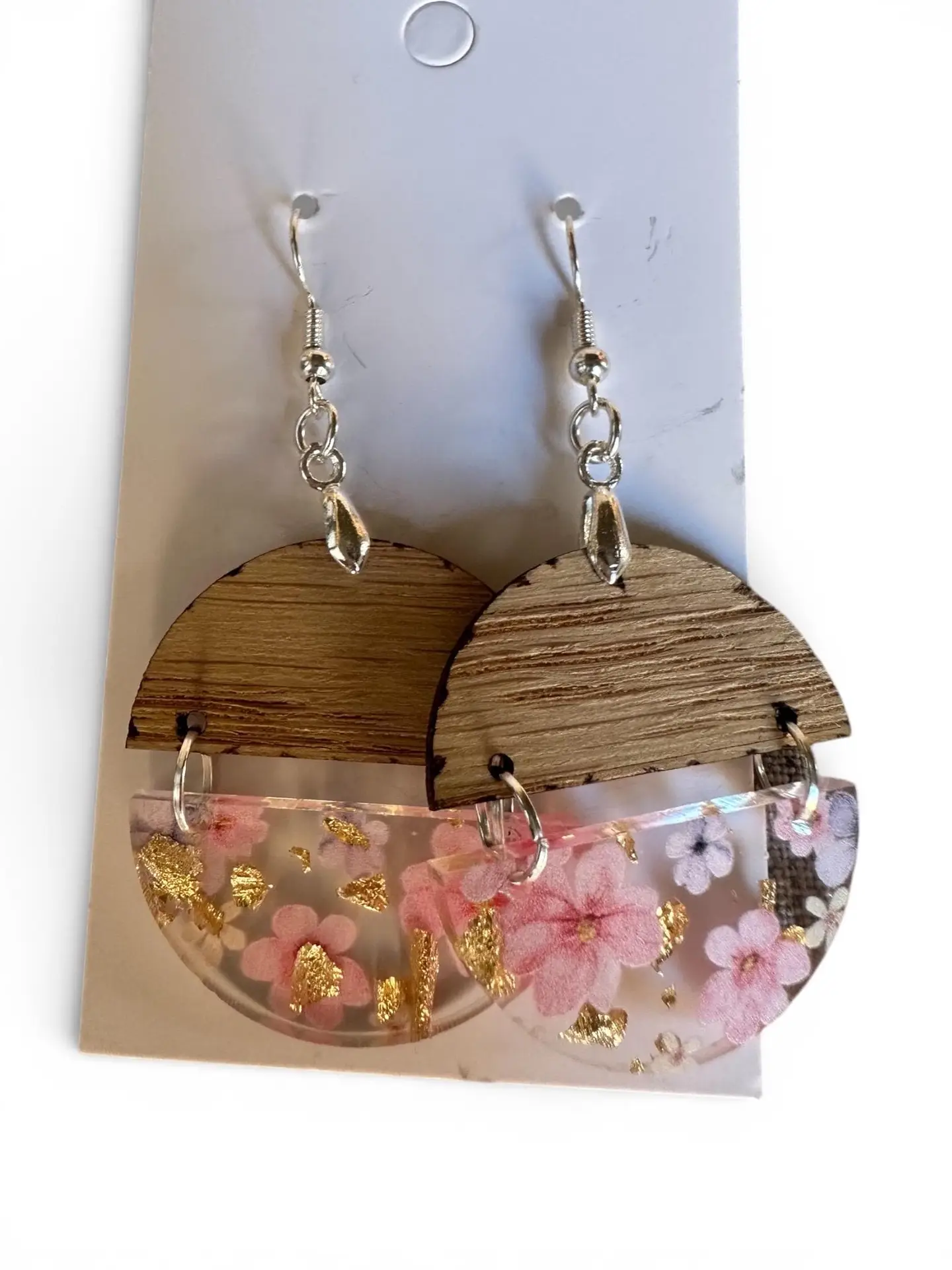 Handcrafted Wood & Floral Acrylic Earrings | Boho Dangle Earrings | Lightweight Statement Jewelry | Gift for Her - Image 5