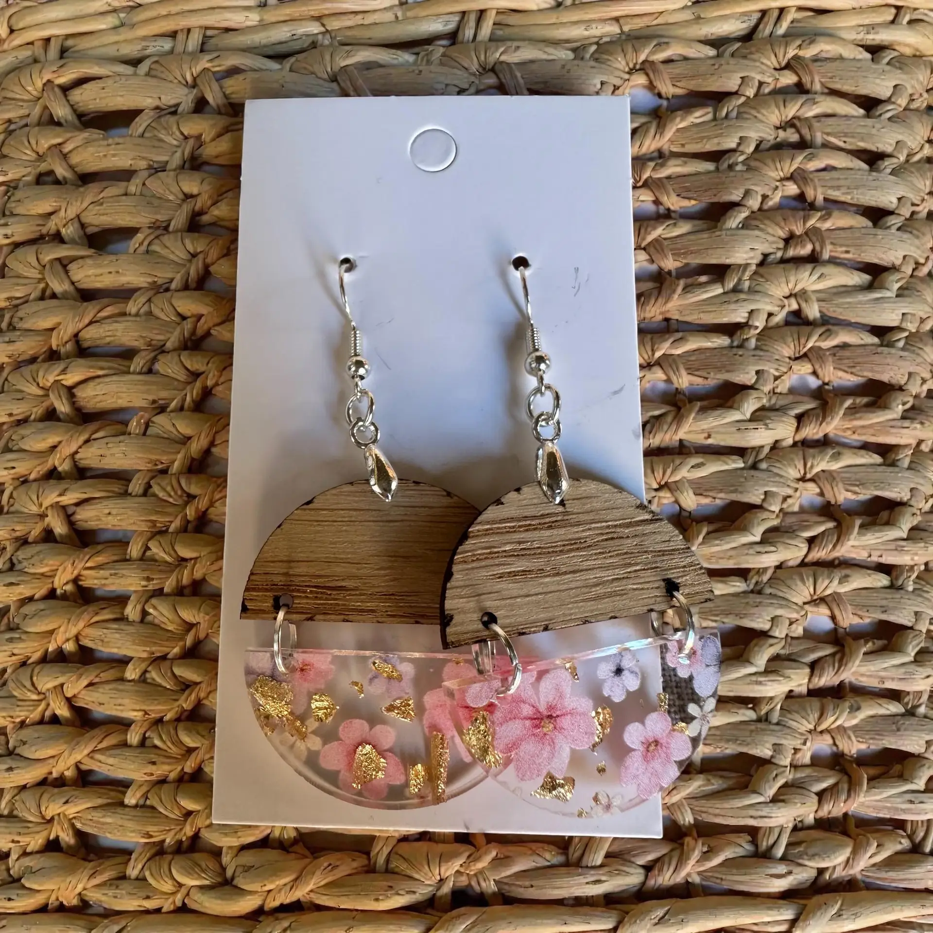 Handcrafted Wood & Floral Acrylic Earrings | Boho Dangle Earrings | Lightweight Statement Jewelry | Gift for Her - Image 2