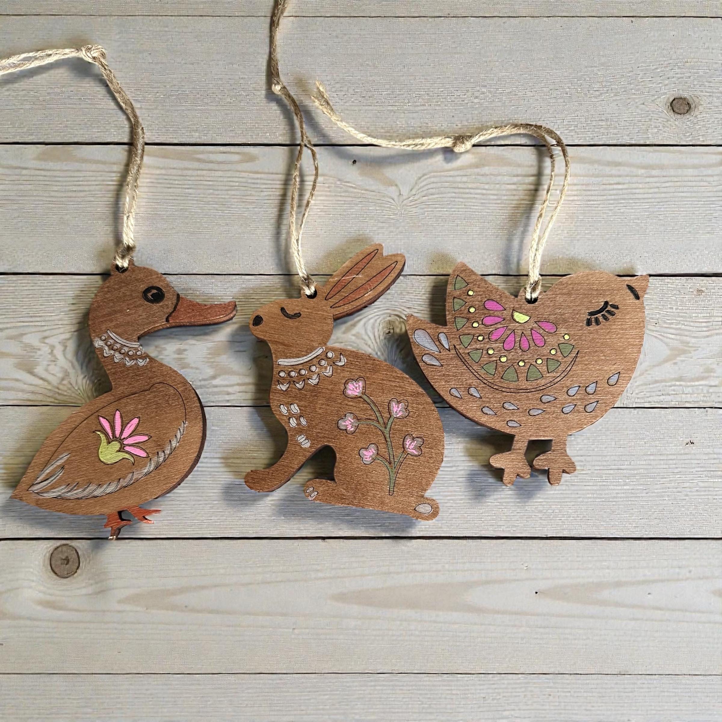 Hand Painted Wood Animal Ornaments | Easter Spring Decor - Image 2