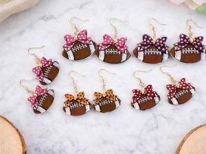 Football Bow Dangle Earrings | Game Day Jewelry