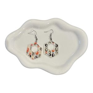 Retro Mod Geometric Hexagon Earrings | Mid Century Modern Acrylic Dangles | 60s Inspired Statement Jewelry