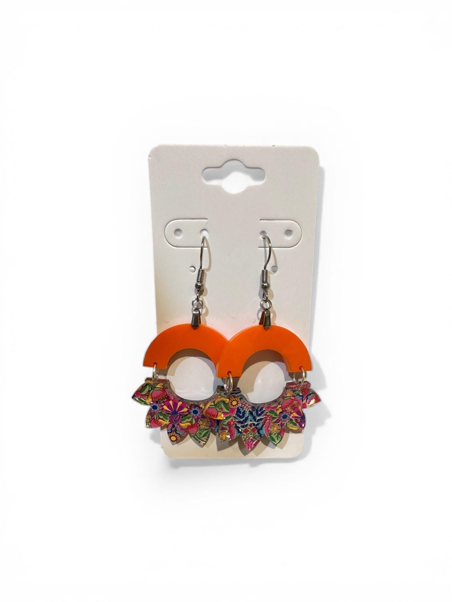Mexican Floral Arch Earrings | Mirror Acrylic Statement Dangles, Boho Jewelry - Image 5