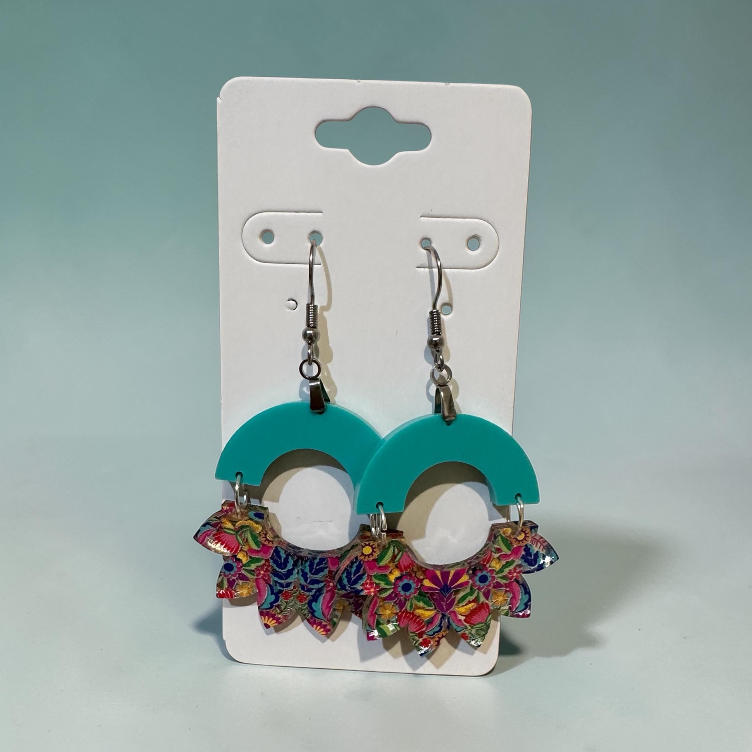 Mexican Floral Arch Earrings | Mirror Acrylic Statement Dangles, Boho Jewelry - Image 4