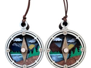 Handpainted Compass Ornament: Laser Cut Wood, Rustic Nautical Decor