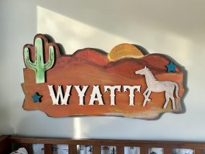 Personalized Western Name Sign | Hand-Painted Cowboy Nursery Decor, Desert Landscape Wall Art