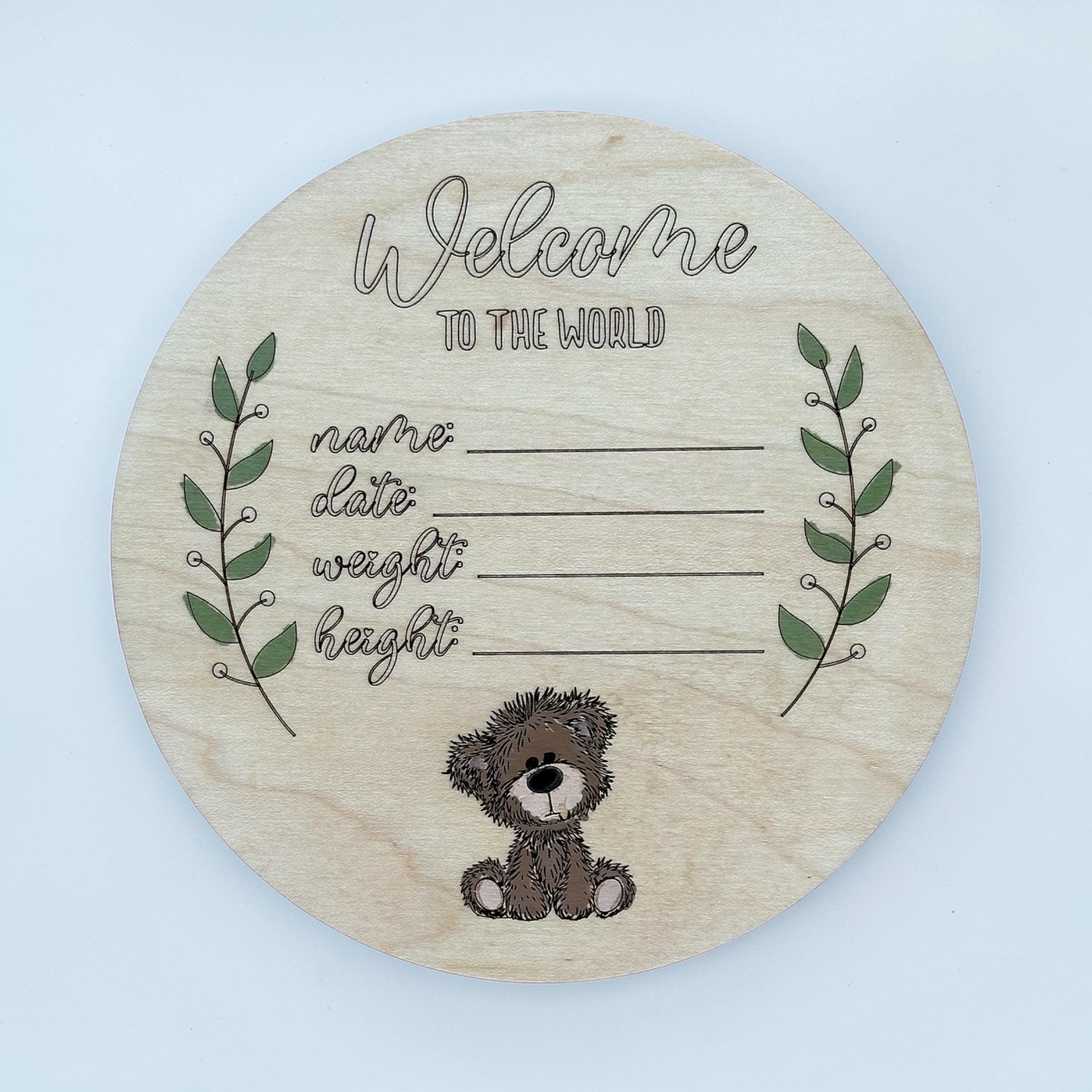 Personalized Teddy Bear Birth Announcement Plaque, Maple Plywood Baby Stats Sign - Image 6