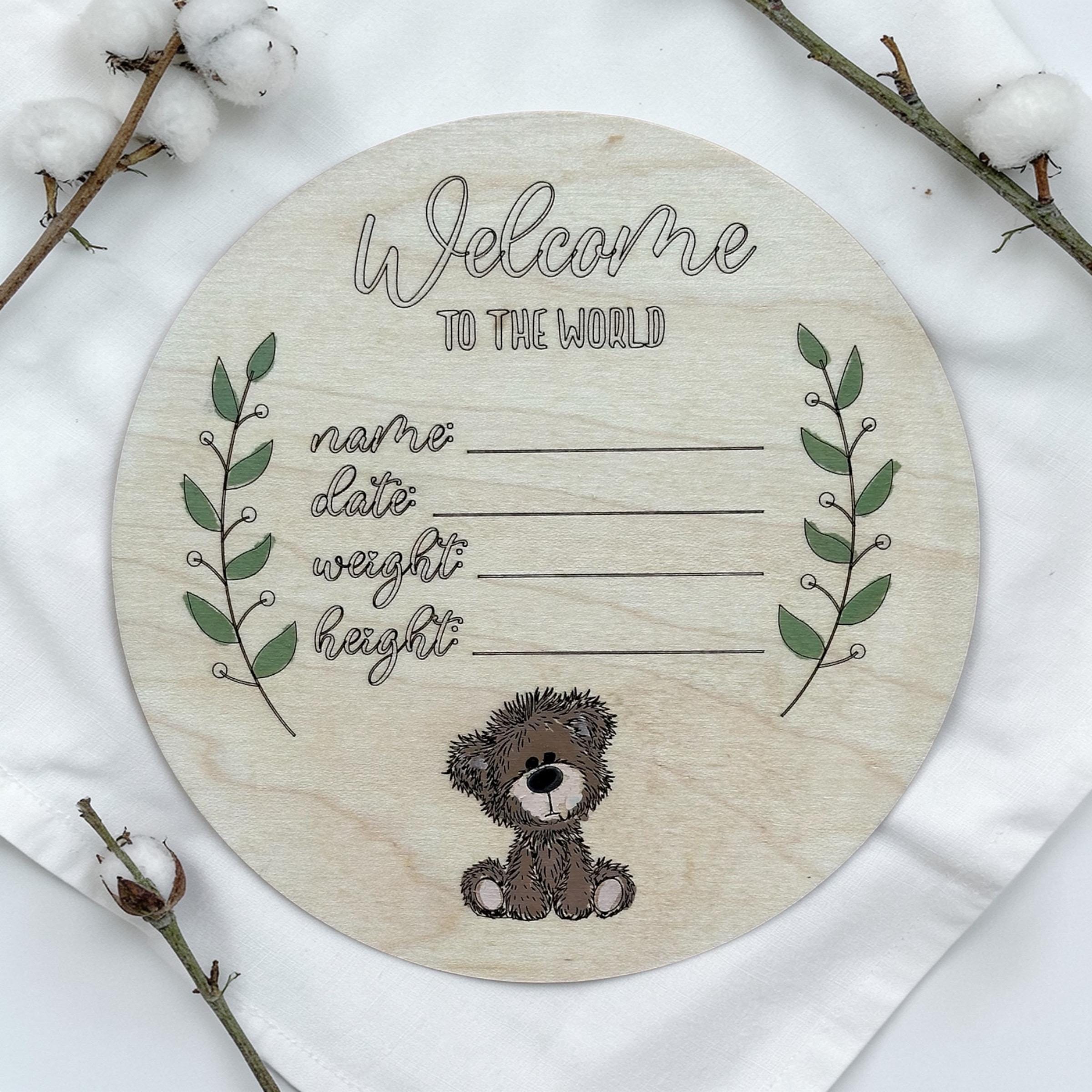 Personalized Teddy Bear Birth Announcement Plaque, Maple Plywood Baby Stats Sign - Image 8