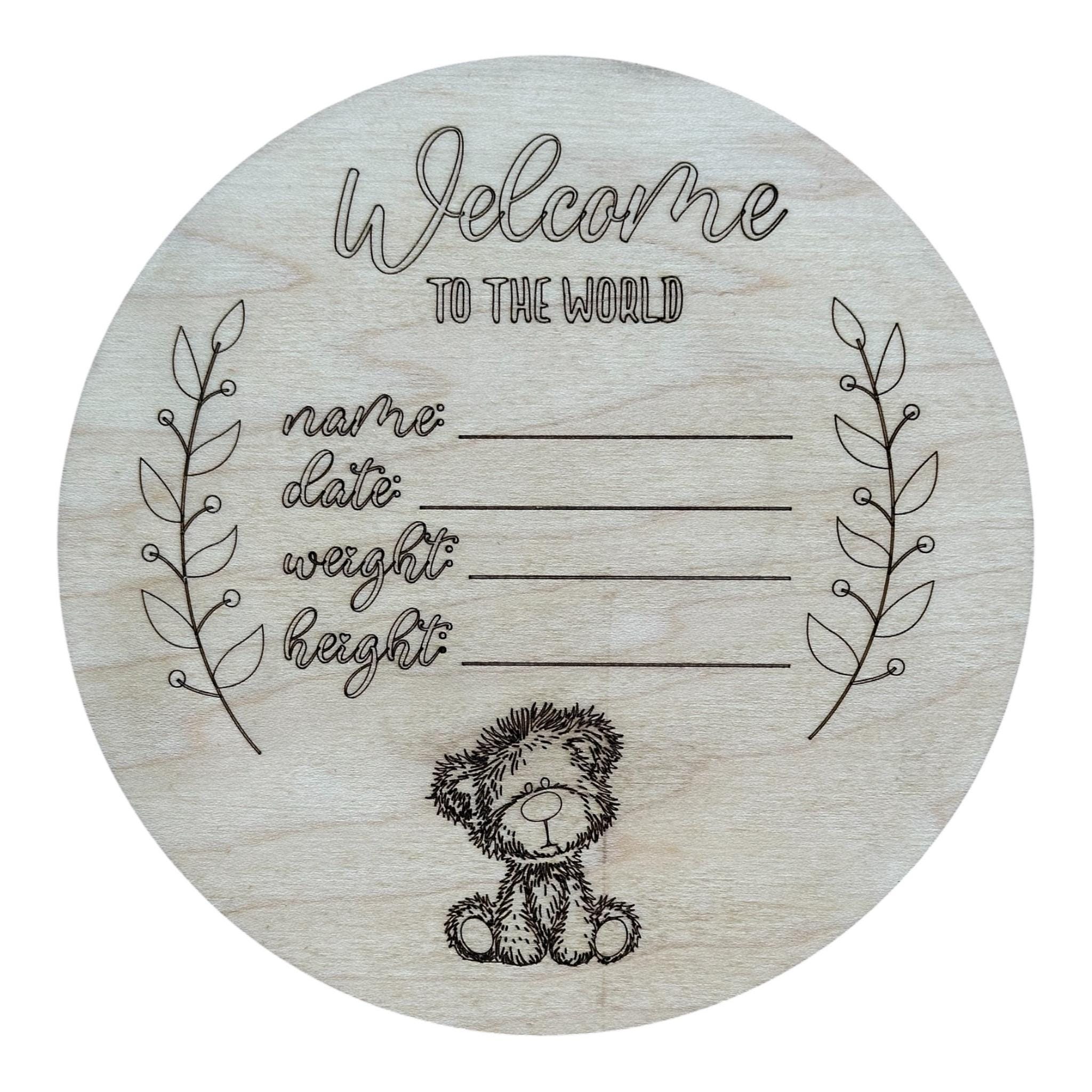 Personalized Teddy Bear Birth Announcement Plaque, Maple Plywood Baby Stats Sign - Image 12