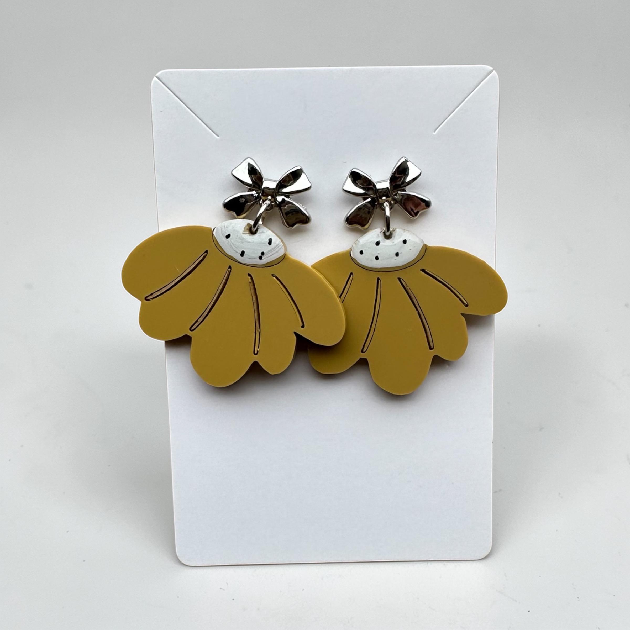Mustard Yellow Daisy Flower Earrings | Handmade Acrylic Dangle | Spring Boho Jewelry - Image 2