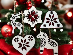Nordic Christmas Ornament Set: Laser-Cut Wood Folk Art