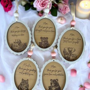 Laser Engraved Mom Personalized Ornament, Animal inspired design,  handmade