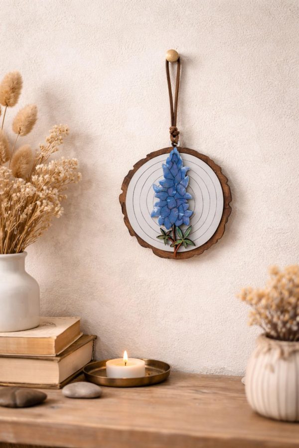 Hand Painted Bluebonnet Ornament | Maple Plywood Texas Wildflower Decor (3.6")
