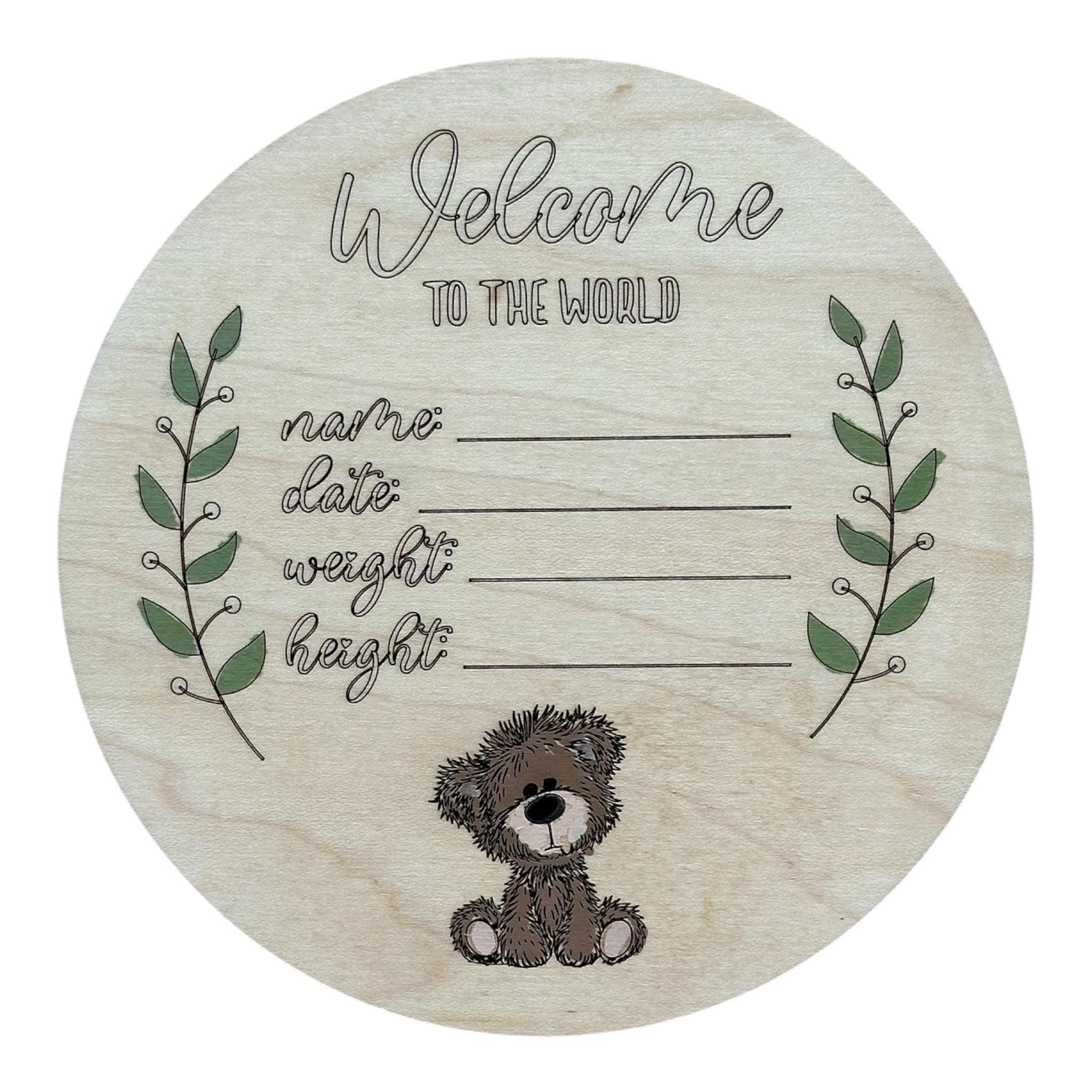 Personalized Teddy Bear Birth Announcement Plaque, Maple Plywood Baby Stats Sign - Image 7