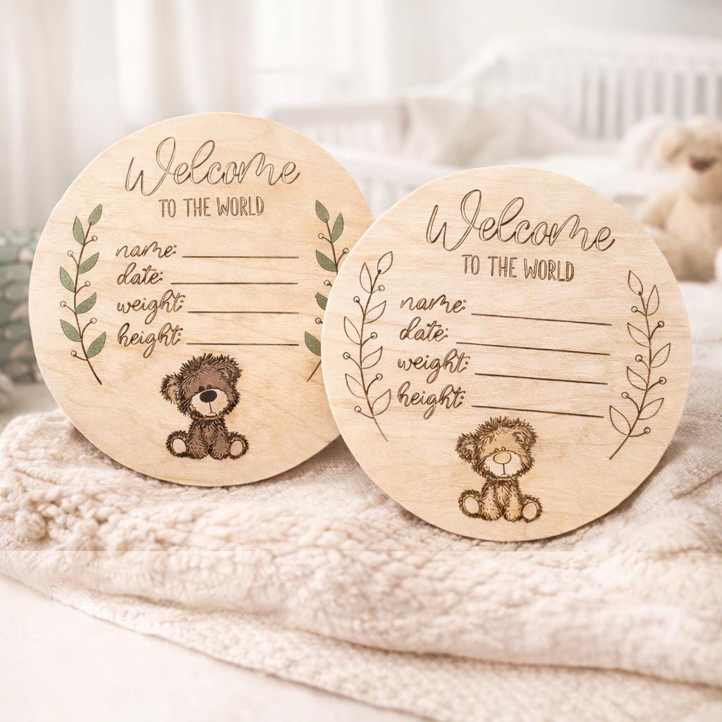 Personalized Teddy Bear Birth Announcement Plaque, Maple Plywood Baby Stats Sign - Image 10