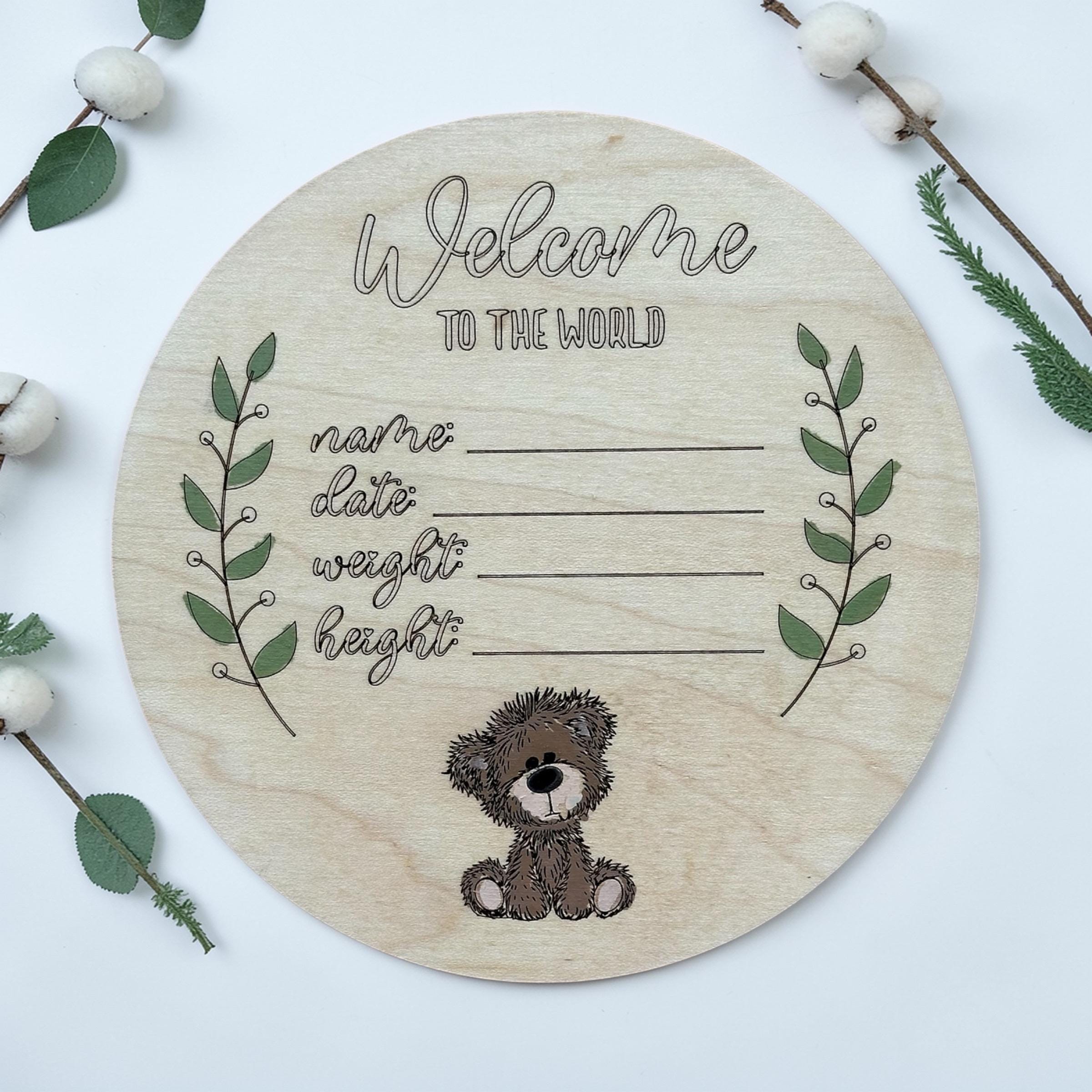 Personalized Teddy Bear Birth Announcement Plaque, Maple Plywood Baby Stats Sign - Image 5