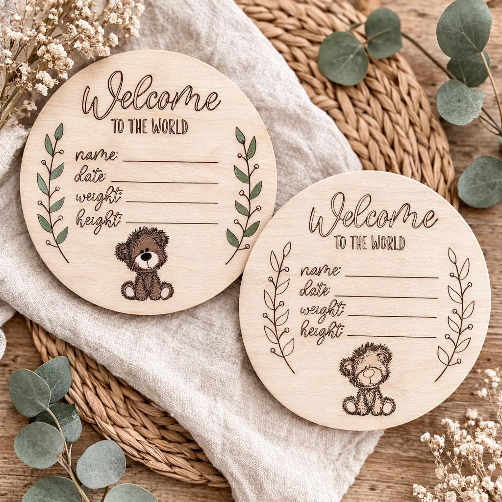 Personalized Teddy Bear Birth Announcement Plaque, Maple Plywood Baby Stats Sign - Image 11