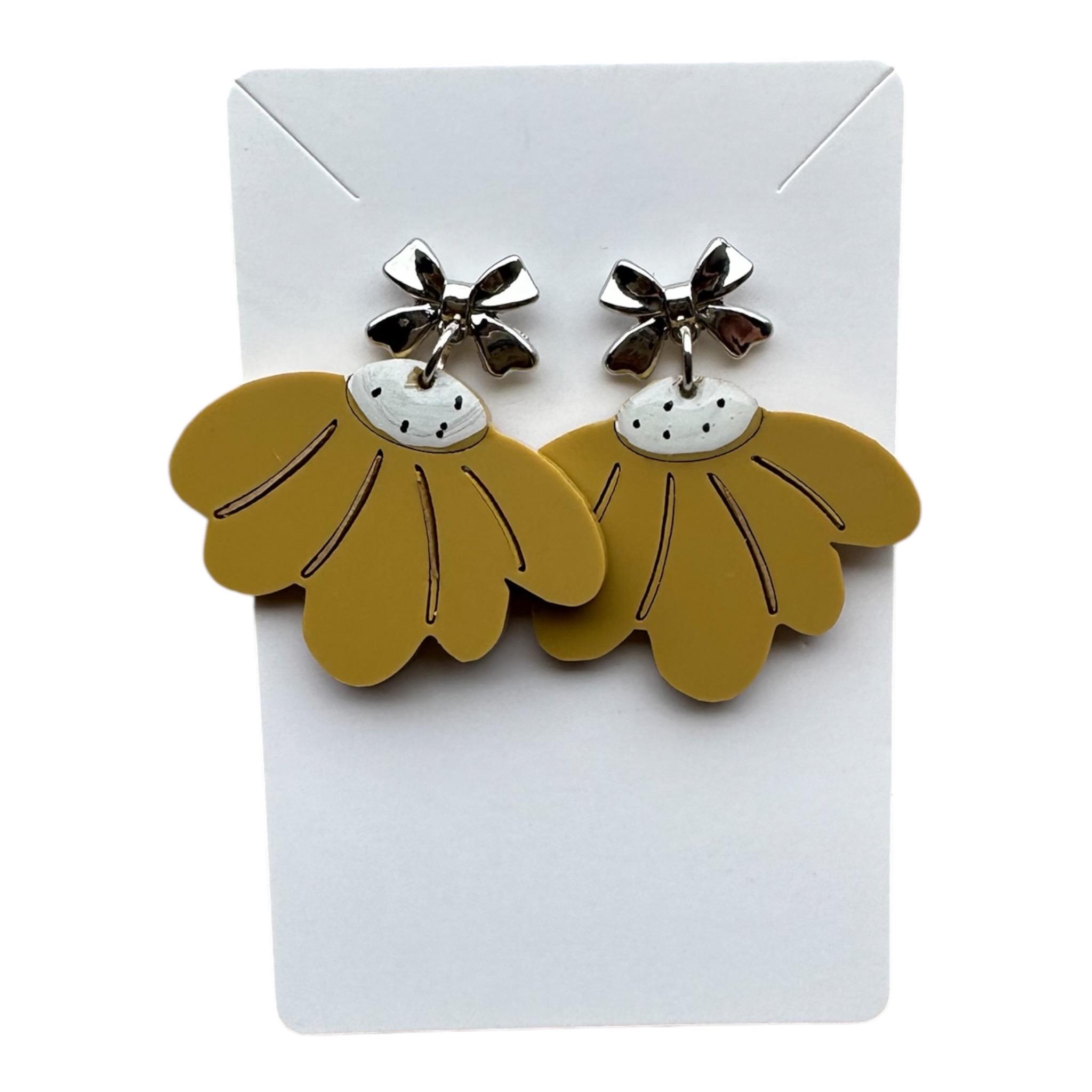 Mustard Yellow Daisy Flower Earrings | Handmade Acrylic Dangle | Spring Boho Jewelry