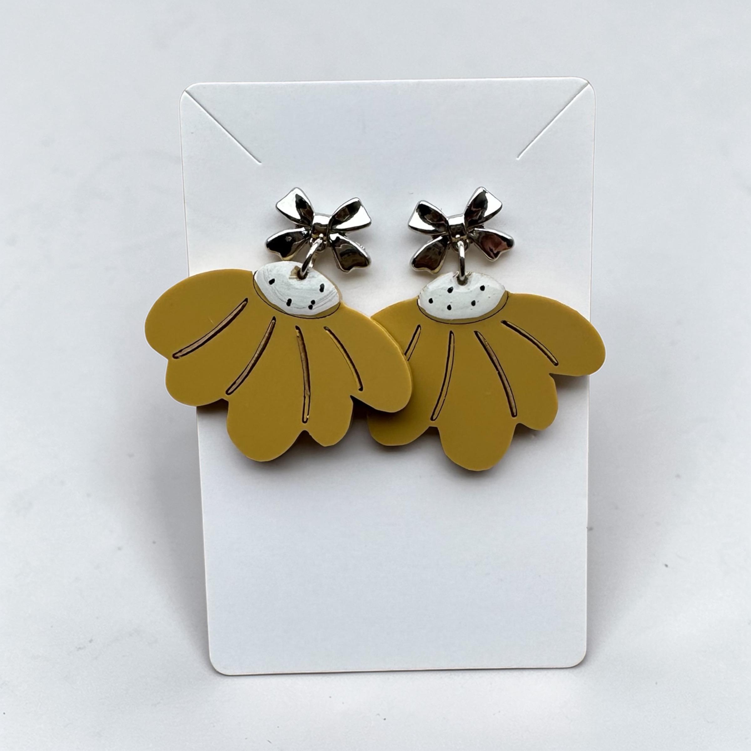 Mustard Yellow Daisy Flower Earrings | Handmade Acrylic Dangle | Spring Boho Jewelry - Image 4