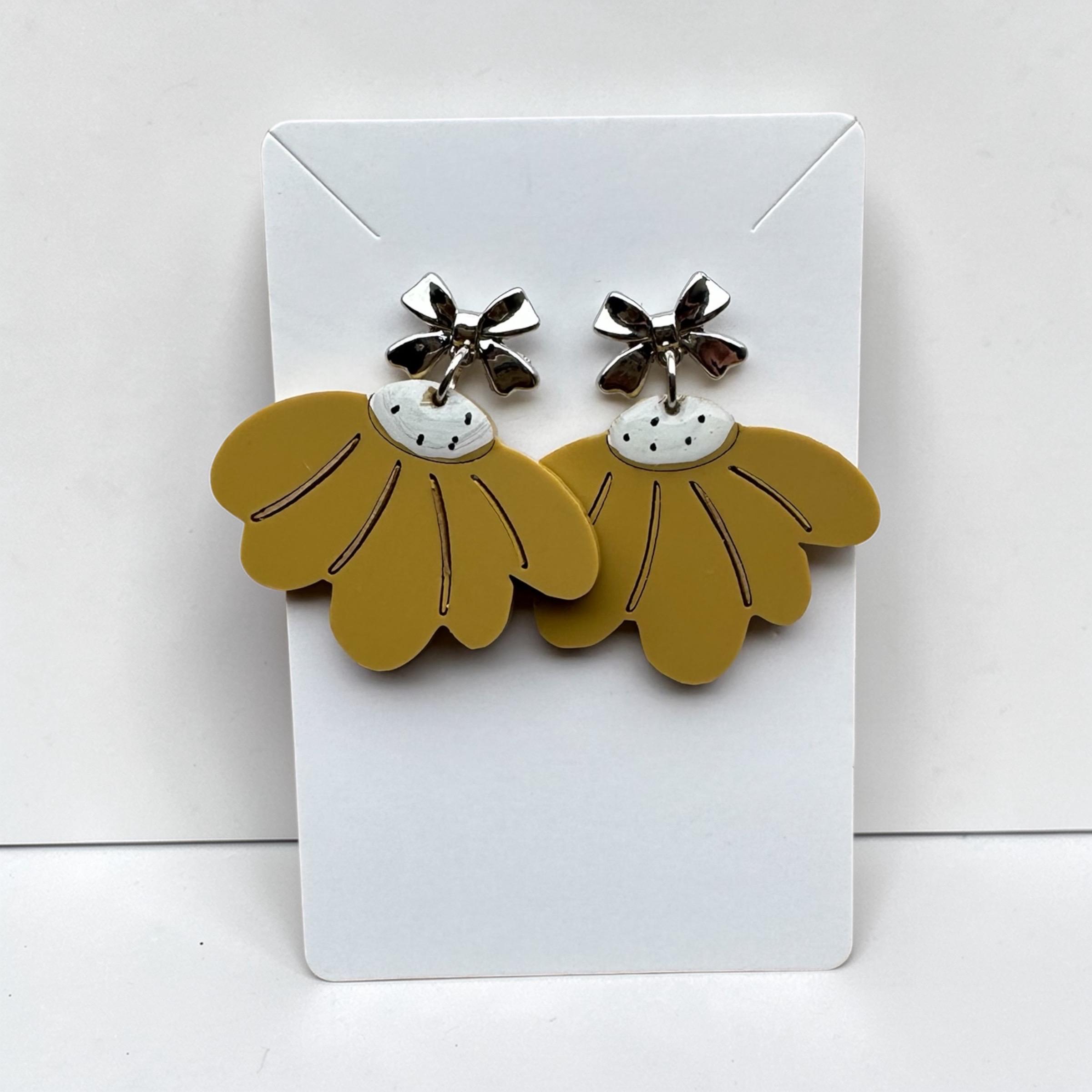 Mustard Yellow Daisy Flower Earrings | Handmade Acrylic Dangle | Spring Boho Jewelry - Image 5