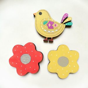 Hand Painted Easter Chick Flower Wood Decor Set, Spring Tiered Tray Shelf Ornament