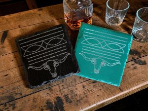 Western Longhorn Slate Coasters Set of 4 | Rustic Texas Decor