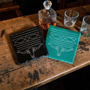 Western Longhorn Slate Coasters Set of 4 | Rustic Texas Decor