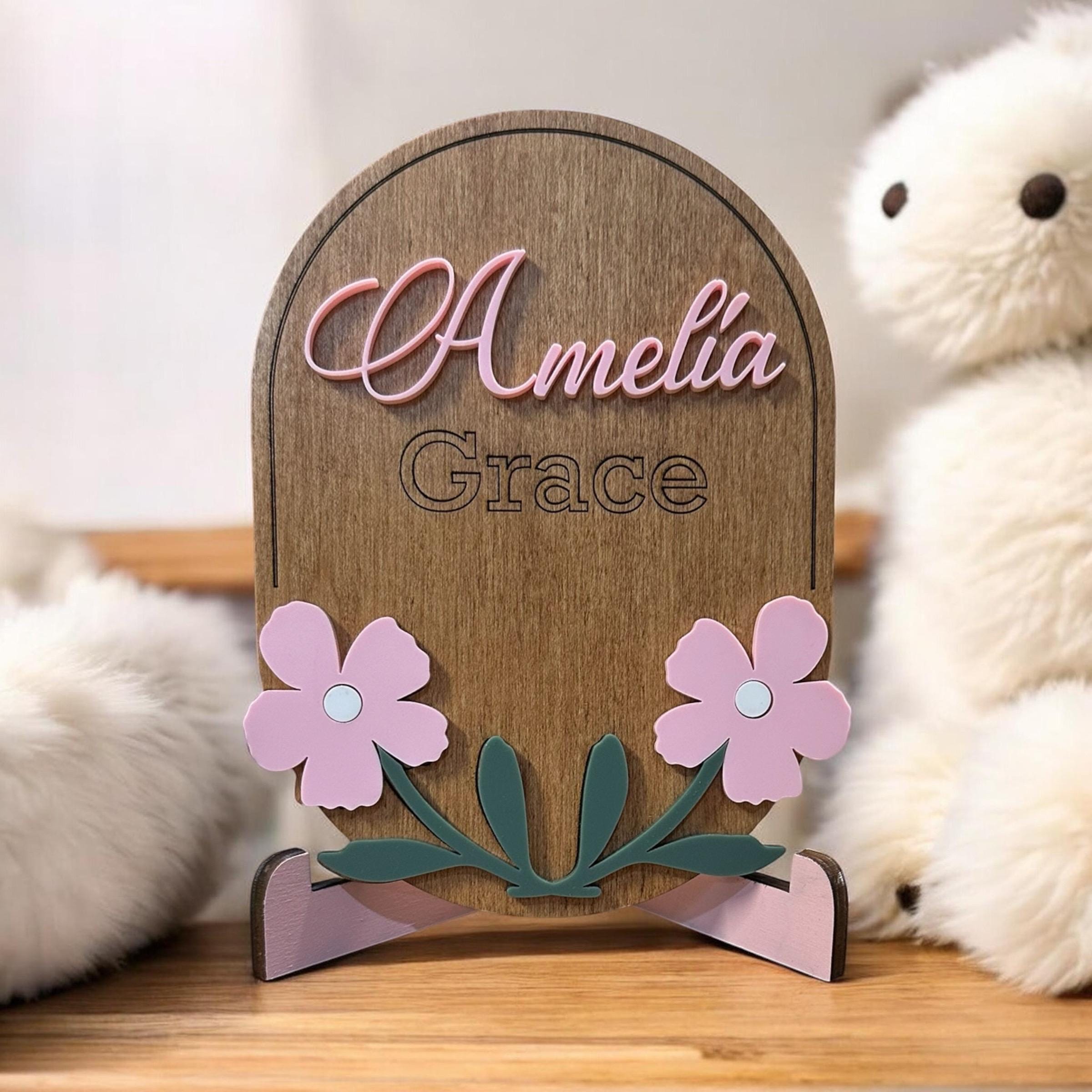 Personalized Floral Baby Name Sign | Maple Plywood Acrylic Plaque - Image 4