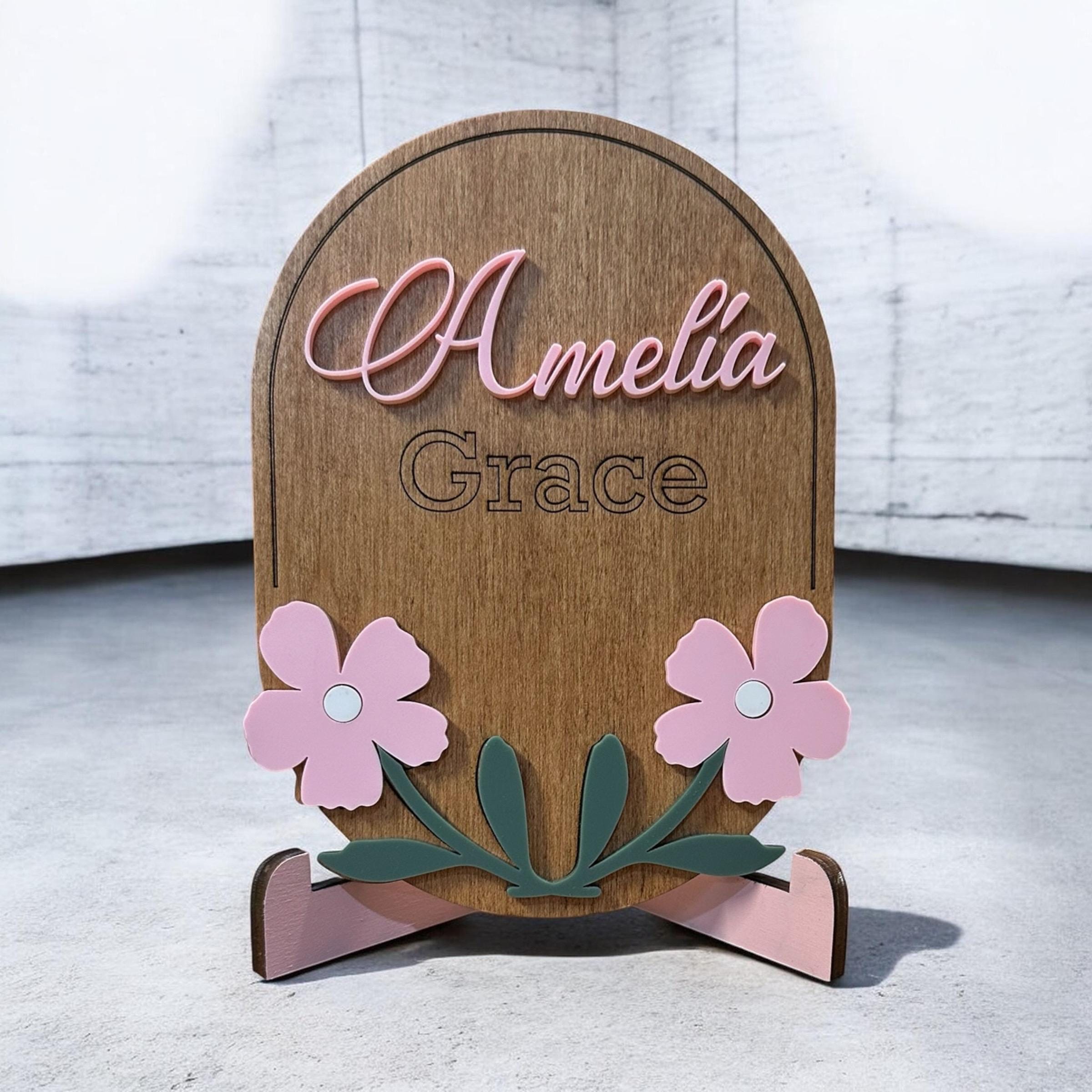 Personalized Floral Baby Name Sign | Maple Plywood Acrylic Plaque - Image 5
