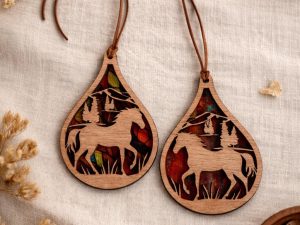 Walnut Plywood Suncatcher | Laser Cut Horse Scene Window Hanging | Rustic Decor