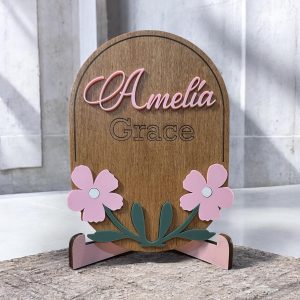 Personalized Floral Baby Name Sign | Maple Plywood Acrylic Plaque