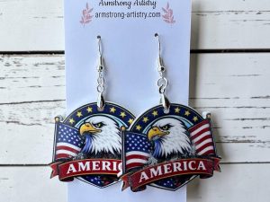 Patriotic Eagle American Flag Acrylic Dangle Earrings, Red White Blue USA Jewelry