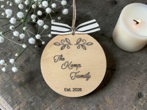 Personalized Maple Wood Family Ornament, Custom Engraved Christmas Keepsake
