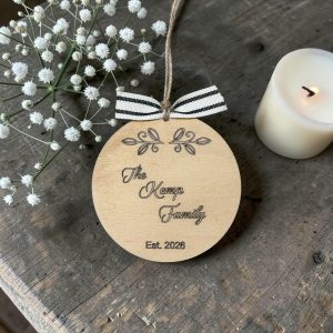 Personalized Maple Wood Family Ornament, Custom Engraved Christmas Keepsake