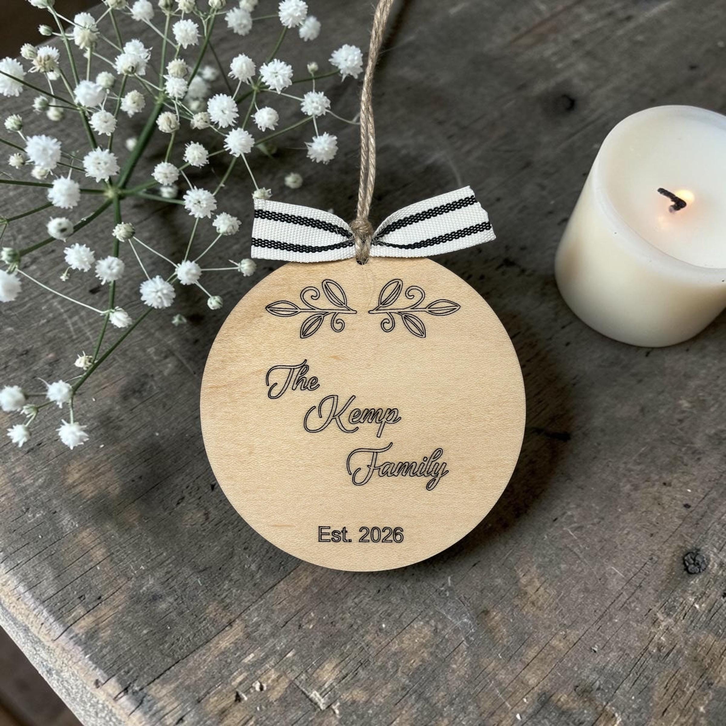 Personalized Maple Wood Family Ornament, Custom Engraved Christmas Keepsake