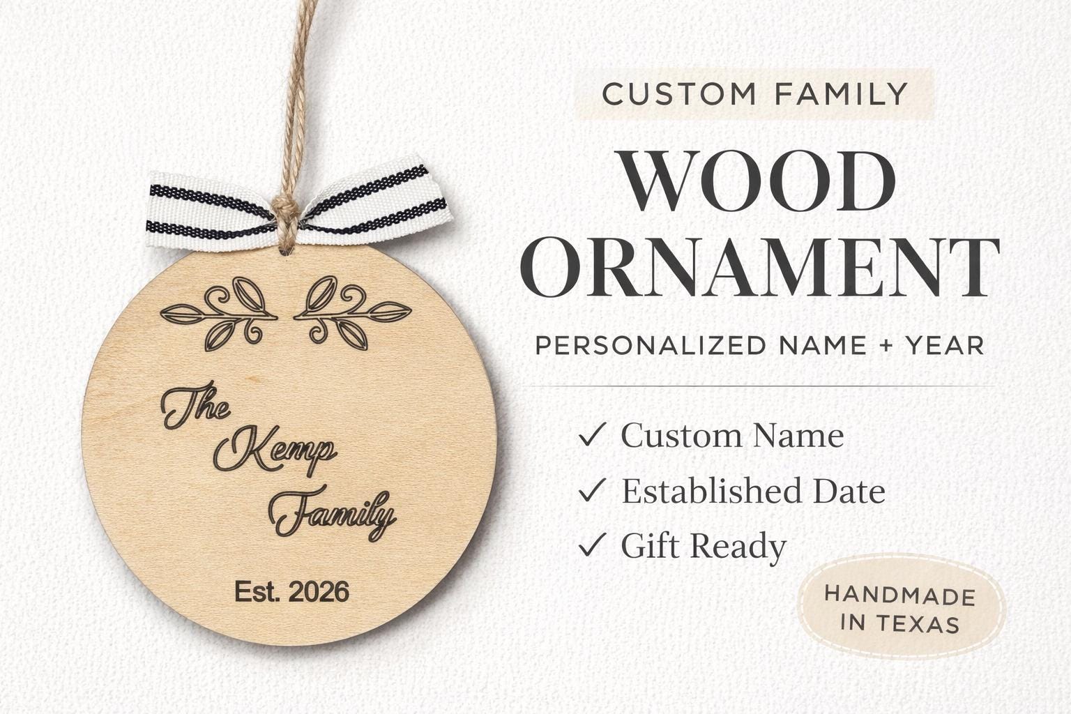 Personalized Maple Wood Family Ornament, Custom Engraved Christmas Keepsake - Image 3