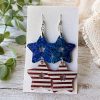 Glitter Star Dangle Earrings, Red White Blue Patriotic Acrylic Jewelry, Handmade in Texas