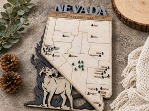 Nevada State Park Map Wall Art | Layered Laser Cut Decor, Hand Painted Travel Keepsake
