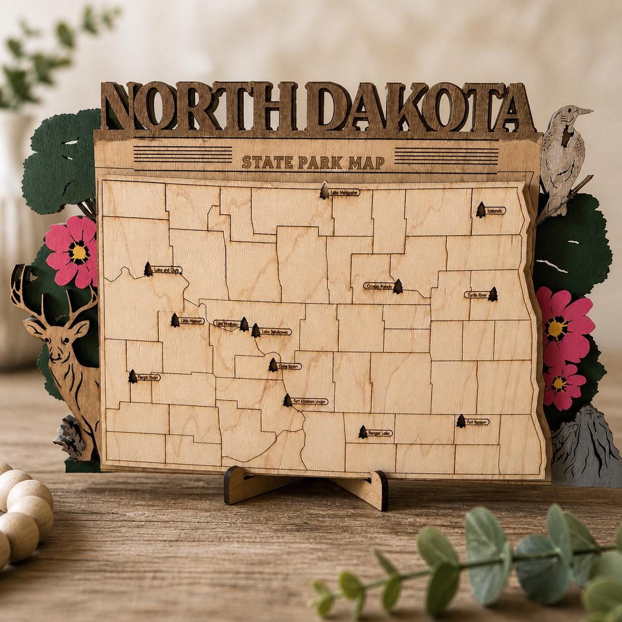 North Dakota State Park Map | Personalized Multi-Layer Wood Adventure Tracker (17x10x2) - Image 5