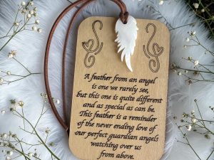 Angel Feather Memorial Ornament, ECO Wood Guardian Angel Keepsake, Remembrance Gift