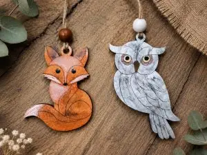 il_fullxfull.8039214004_6gqk.jpg Laser Cut Wood Fox Owl Ornament, Rustic Woodland Tree Decorations