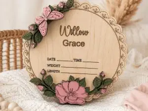 il_fullxfull.8063295770_jm4a.jpg Personalized Baby Bloom Birth Announcement Sign, Floral Wood Keepsake Plaque, Hospital Photo Prop