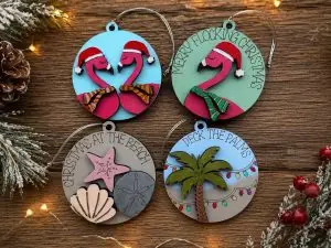 Coastal Christmas Decor | Hand Painted Layered Maple Wood Holiday Ornament