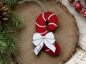 Personalized Wooden Candy Cane Ornament, Custom Name Christmas Gift, Story Card