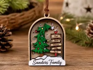 Personalized Family Christmas Tree Ornament | Custom Wooden Family Signpost Keepsake